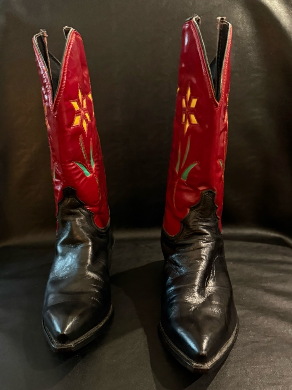 Vintage Justin All Leather Southwestern Cowgirl Size 8.5 Mid-Calf Low Heel Boots